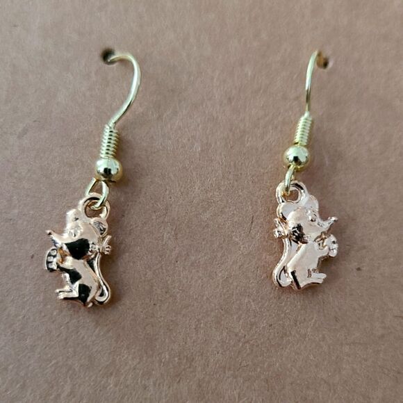 New Handcrafted Tiny Mouse 3D Dangle Earrings on 14K Gold Plated Hooks - Picture 1 of 1